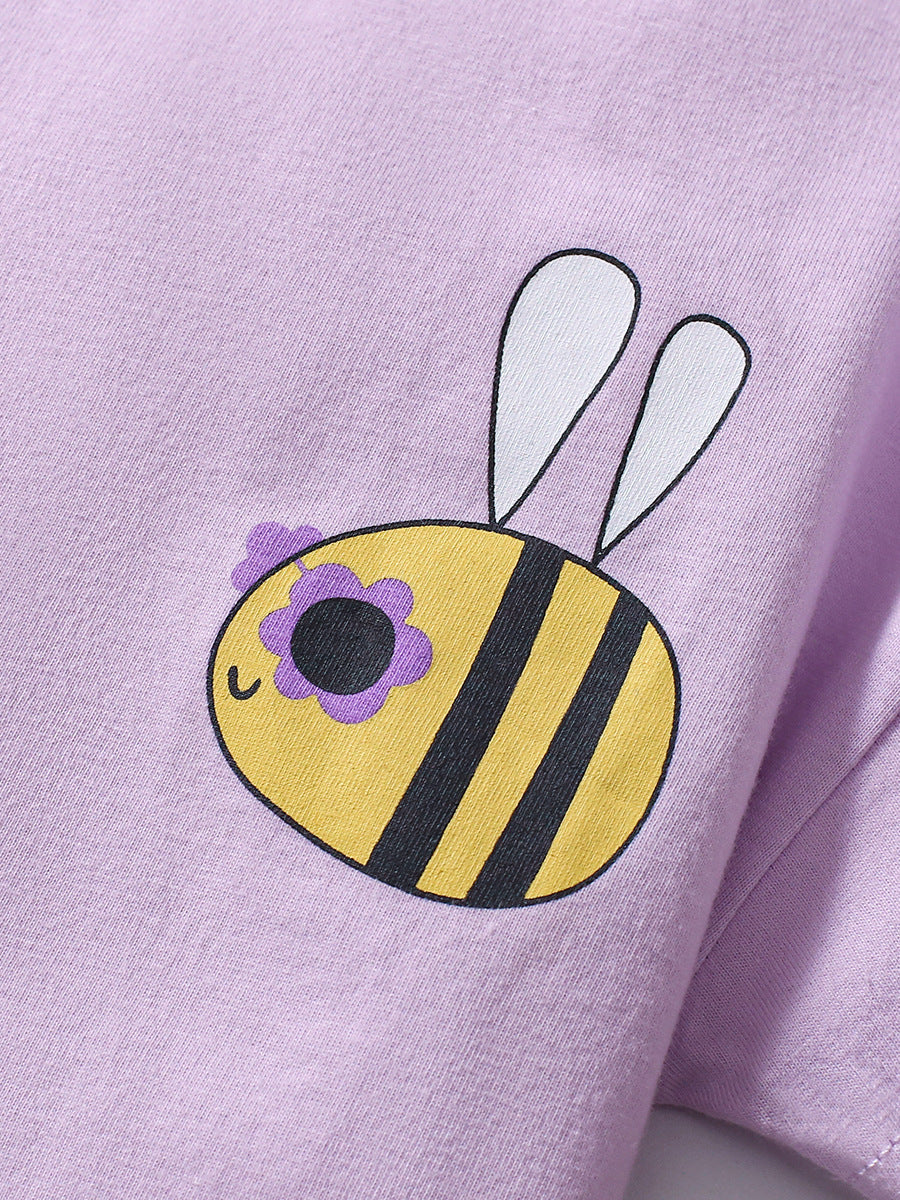 Summer Baby Kids Bees Cartoon Pattern T-shirt and Shorts 2-Piece