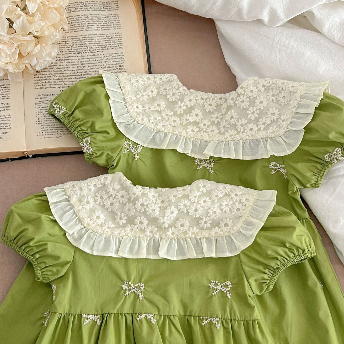 Design Summer Baby Kids Girls Floral Pattern Collar Short Sleeves Bows