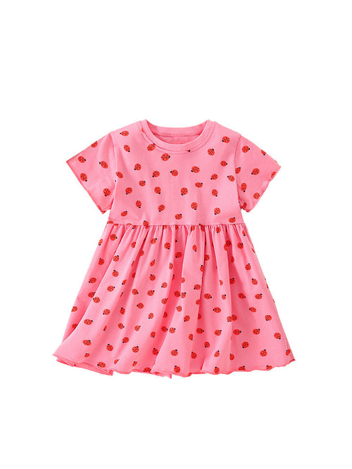 Summer New Arrival Baby Kids Girls Short Sleeves Ladybird Print Pink