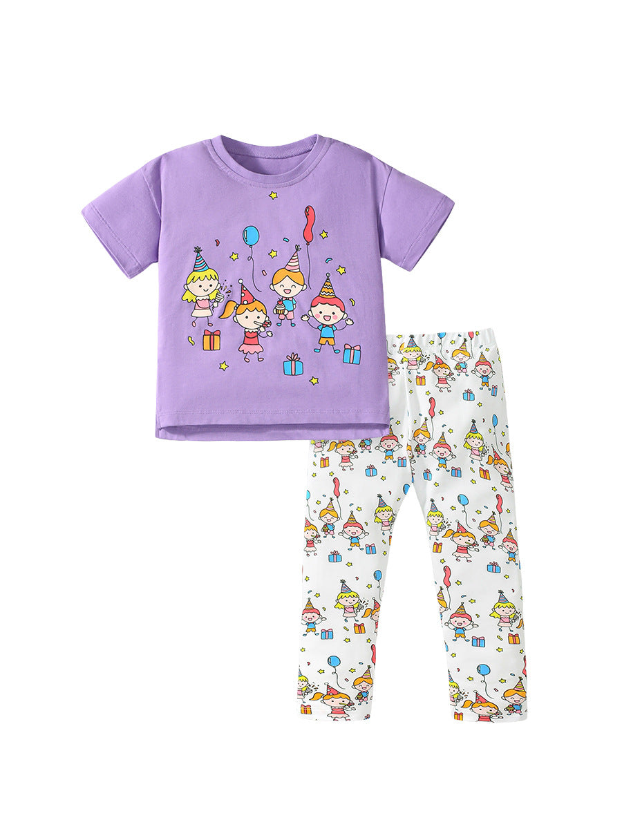 Summer Baby Kids Cartoon Pattern T-shirt and Pants 2-Piece Clothing