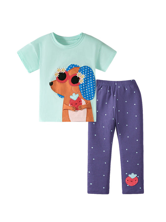 Summer Baby Kids Puppy Cartoon Pattern T-shirt and Shorts 2-Piece