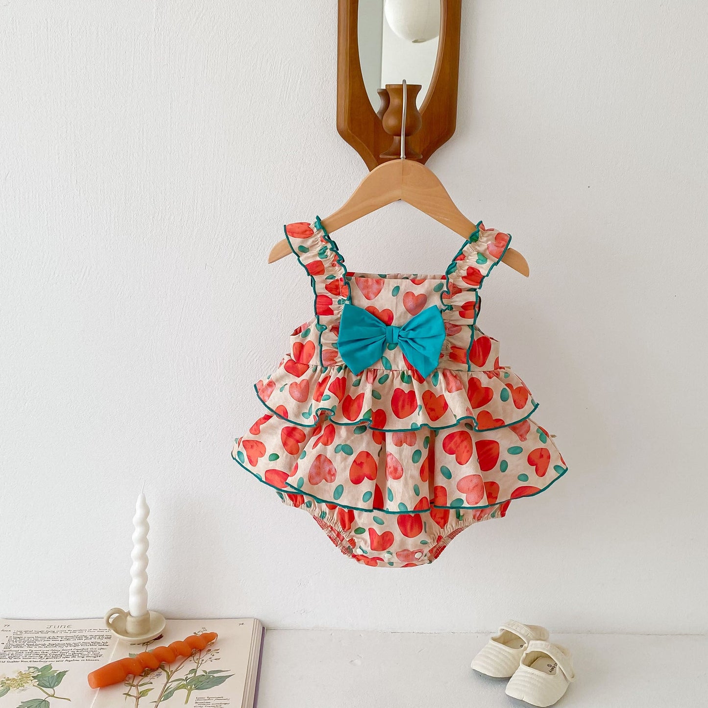 New Arrival Summer Baby Kids Girls Heart Pattern Sleeveless Big Bow