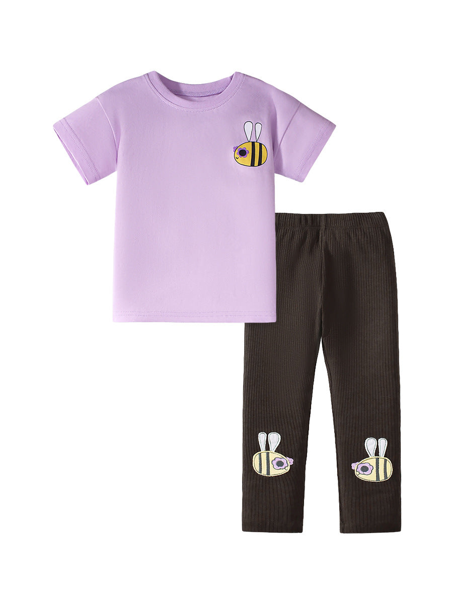 Summer Baby Kids Bees Cartoon Pattern T-shirt and Shorts 2-Piece