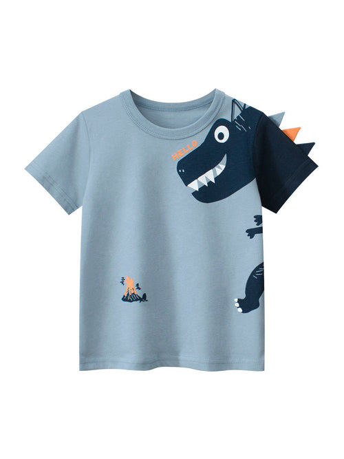 Boys’ Cartoon Dinosaur And Letters Print T-Shirt