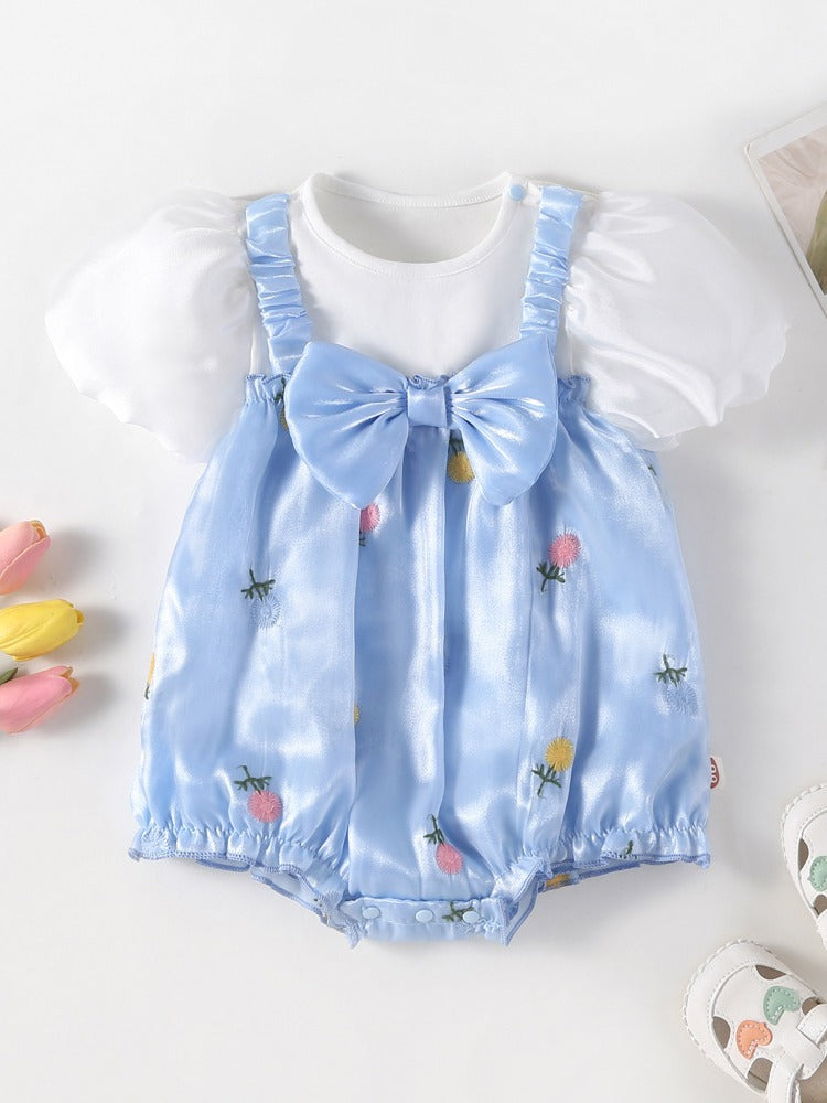 Summer New Arrival Baby Girls Floral Pattern Short Sleeves Big Bow