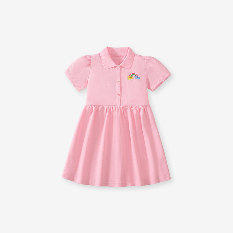 Summer Polo Style Dress for Girls, European and American Cute Rainbow