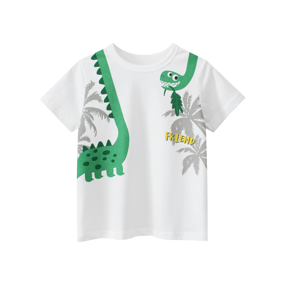 Boys’ Cartoon Dinosaur And Letters Pattern T-Shirt In European And