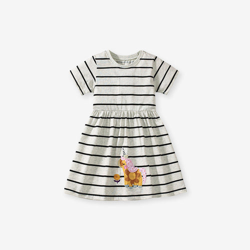 Summer Striped Dress for Girls, European and American Cute Animals