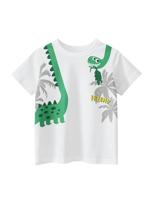 Boys’ Cartoon Dinosaur And Letters Pattern T-Shirt In European And