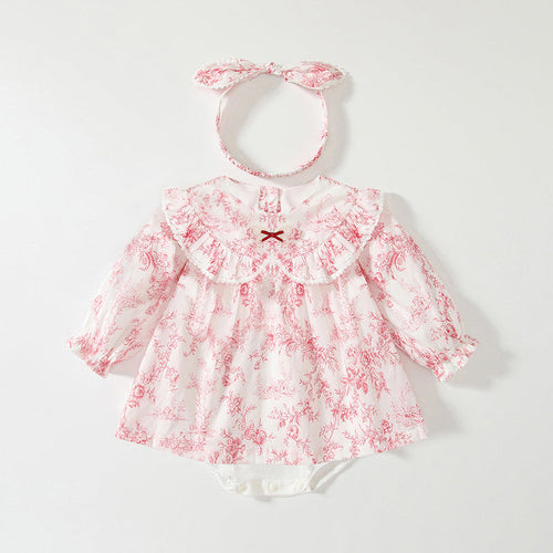 Spring Arrival Baby Girls Flowers Pattern Lace-Trim Peter Pan Collar