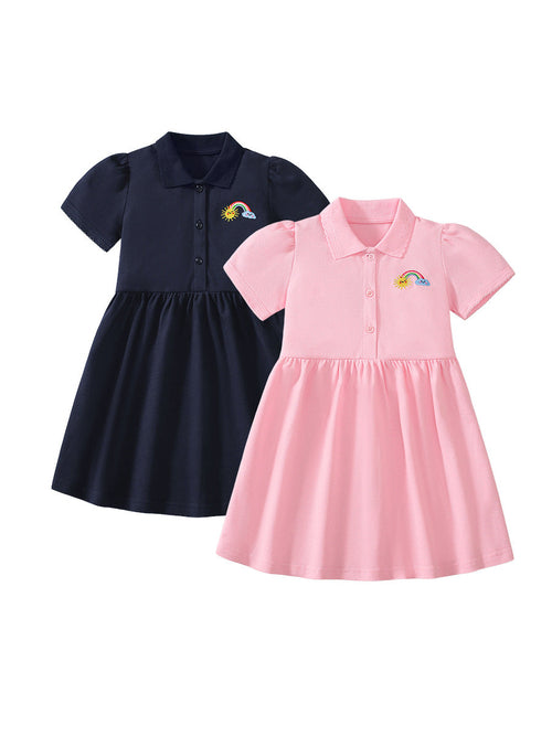 Summer Polo Style Dress for Girls, European and American Cute Rainbow