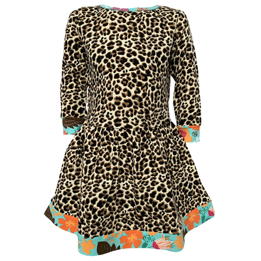 AnnLoren Little & Big Girls Long Sleeve Leopard Floral Dress